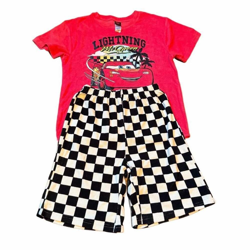 Disney Pixar Cars Lightning McQueen Size 10-12 Pink Red Graphic Tee Shorts Set